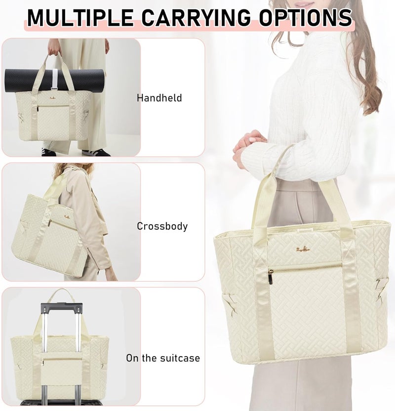 LASUK Tote Bag For Women, Checkered Zipper Laptop Shoulder Bag, Gym Tote Bag with Yoga Mat Bag, for Gym, Work, Travel, Shop - Image 2